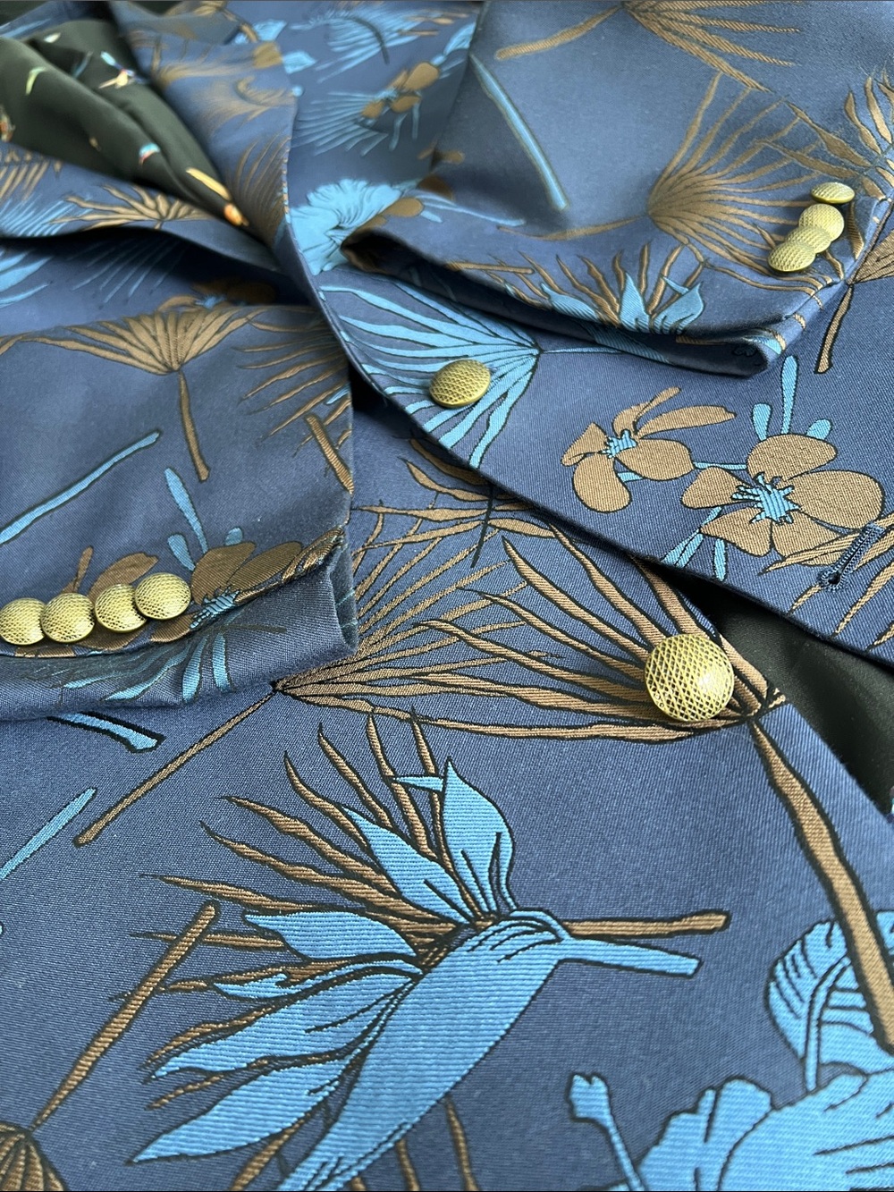 TALLIA Navy Blazer with Blue and Brown Floral Woven Fabric - Picture 15 of 15